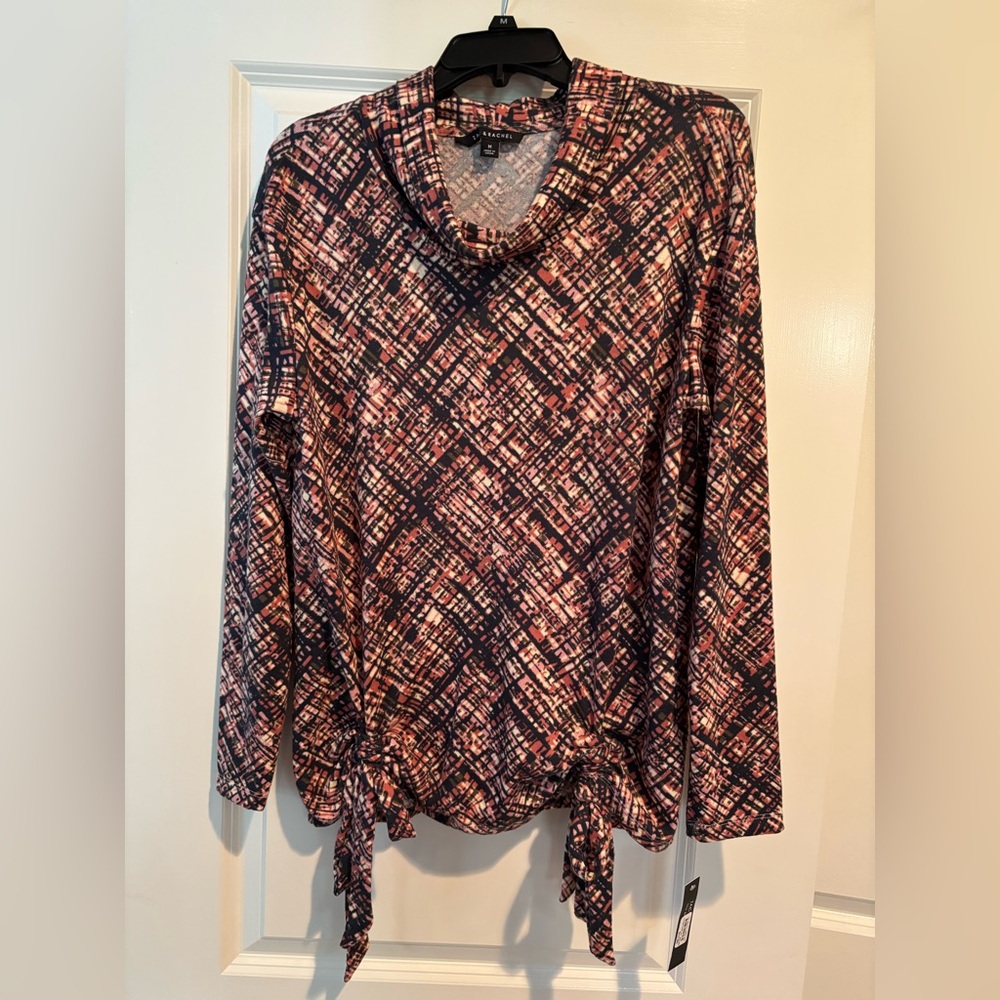 Zac & Rachel Cowl Neck Tie Front Long Sleeve Top Medium